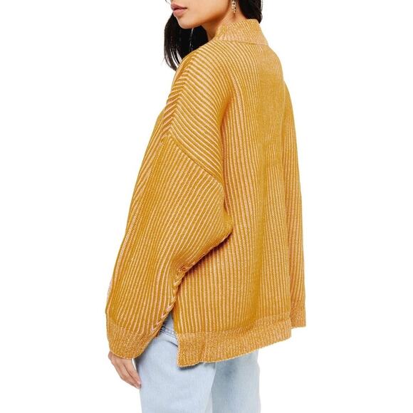 Topshop Mustard Yellow Ribbed Mock Neck Pullover Sweater Size 6 Oversized Knit - Picture 5 of 13